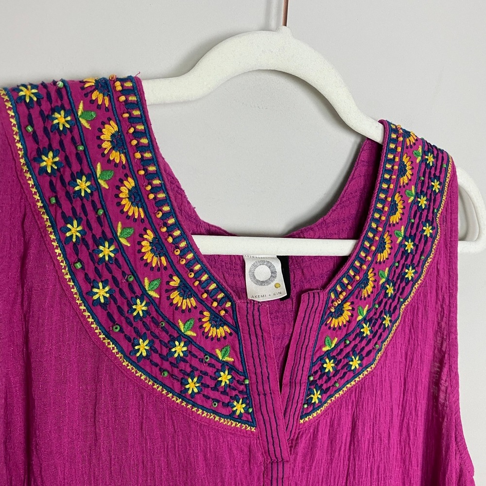 Akemi + Kin Anthropologie Vizela Embroidered Tank Top Womens Medium Boho Floral - Picture 4 of 7
